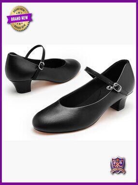 1.5" Character Dance Shoes Women Heels Ankle Strap Ballroom Salsa Latin